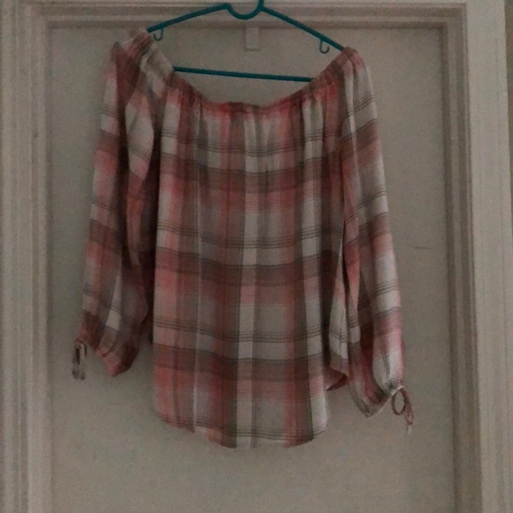Pretty Pink Plaid off the shoulder Top Size XL